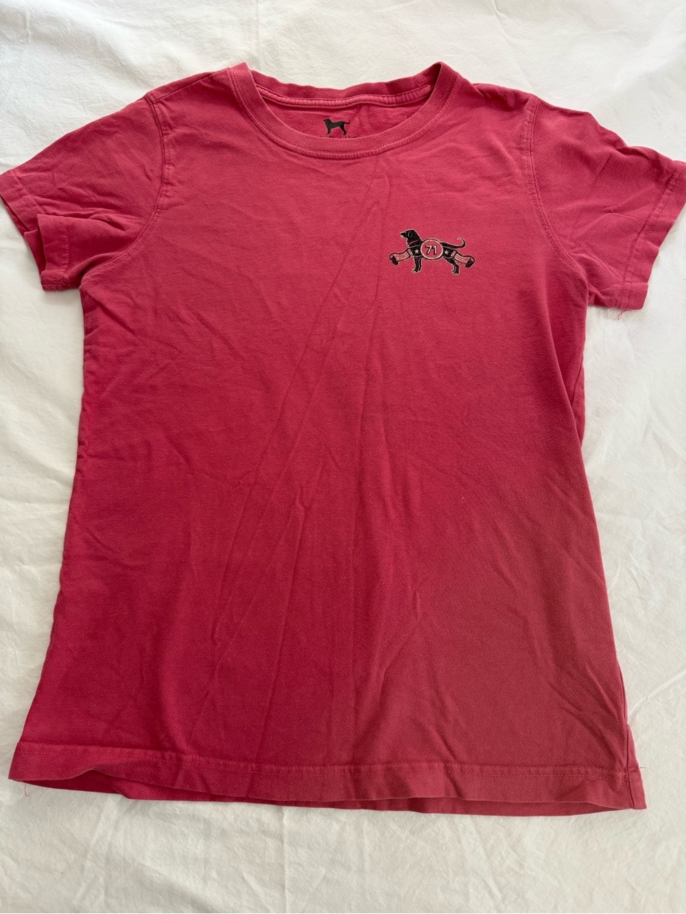 The Black Dog Woman’s Short Sleeve Tee in Raspberry Pink with Dog Logo